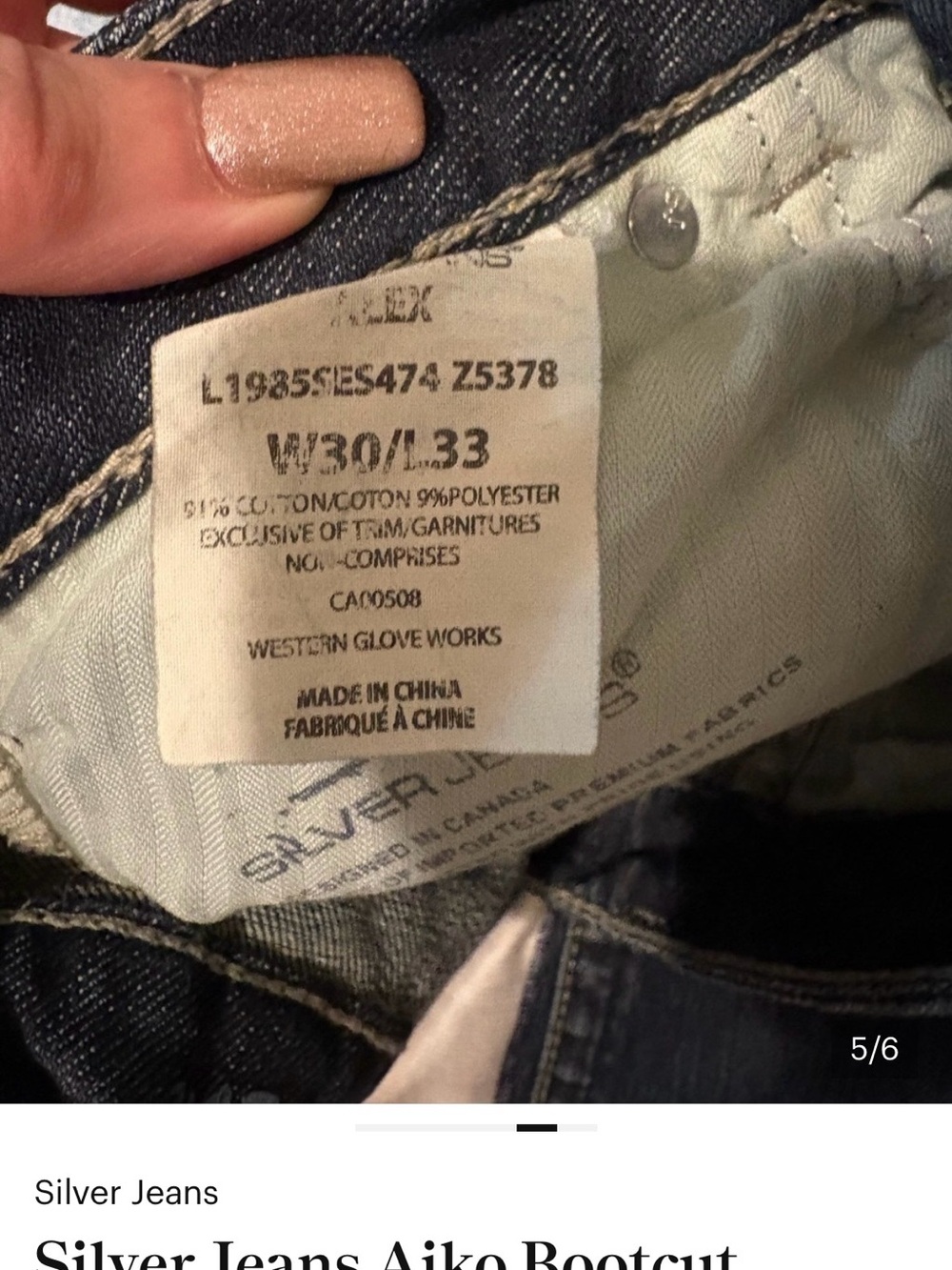 Silver Jeans Aiko Bootcut Jeans Women’s 30x33 Dark Wash Distressed Mid Rise - Picture 4 of 5